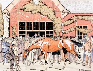 Tittar på kapplöpningshästen i hagen, ca 1905